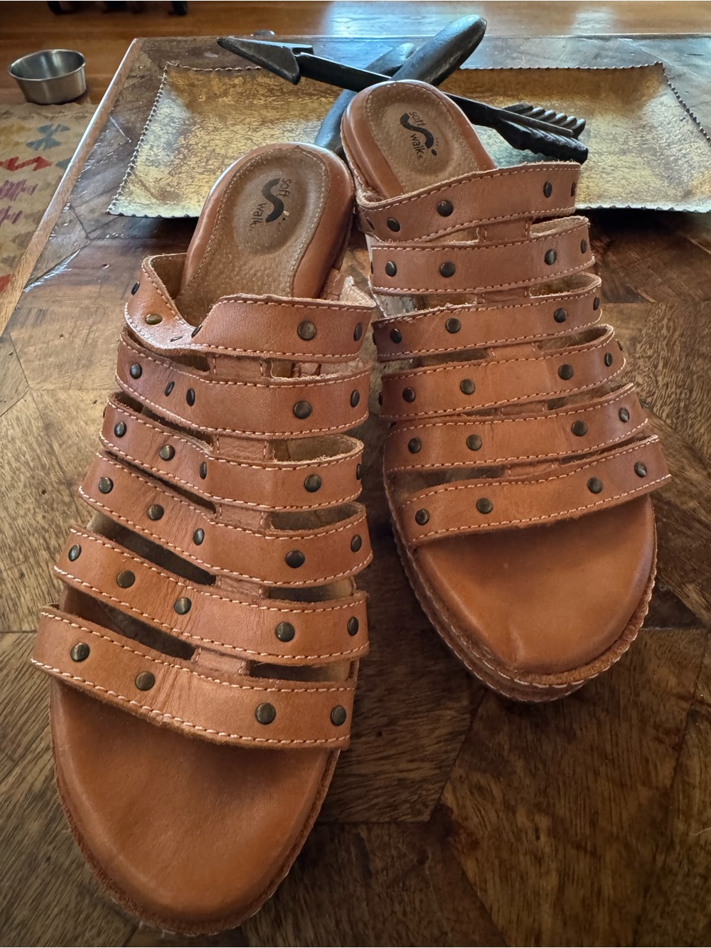 Soft Walk Multi-Strap Studded Wedge Sandal - NARROW